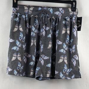 French Terry Short Butterfly Print Ruffle Art Class Charcoal Gray S 6/6X Relaxed